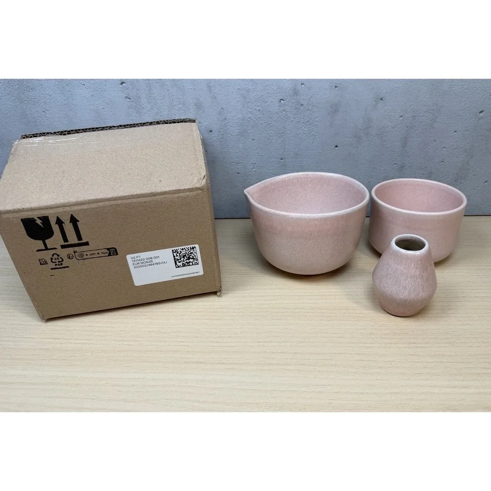 STONEWARE MATCHA SET 3 Pieces Light Pink Ceramic Spouted Bowl‎ Tea Cup Whisk